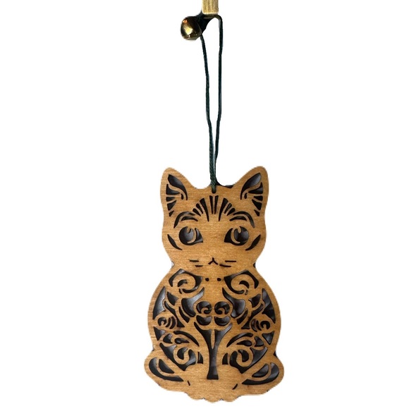 Hand Crafted Other - Cat Floral Patterned Wooden Ornament